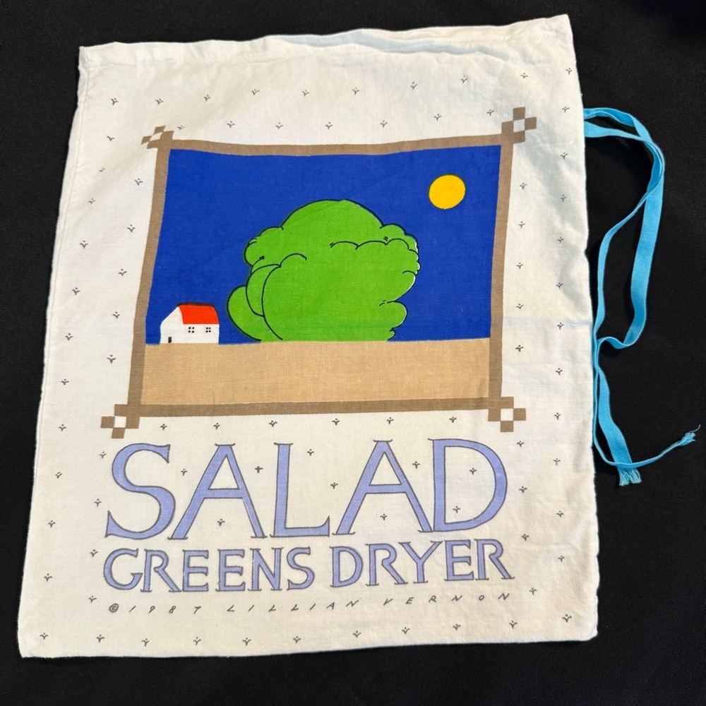 Vintage 1987 Lillian Vernon Salad Greens Dryer‎ Bag with Whimsical Graphic